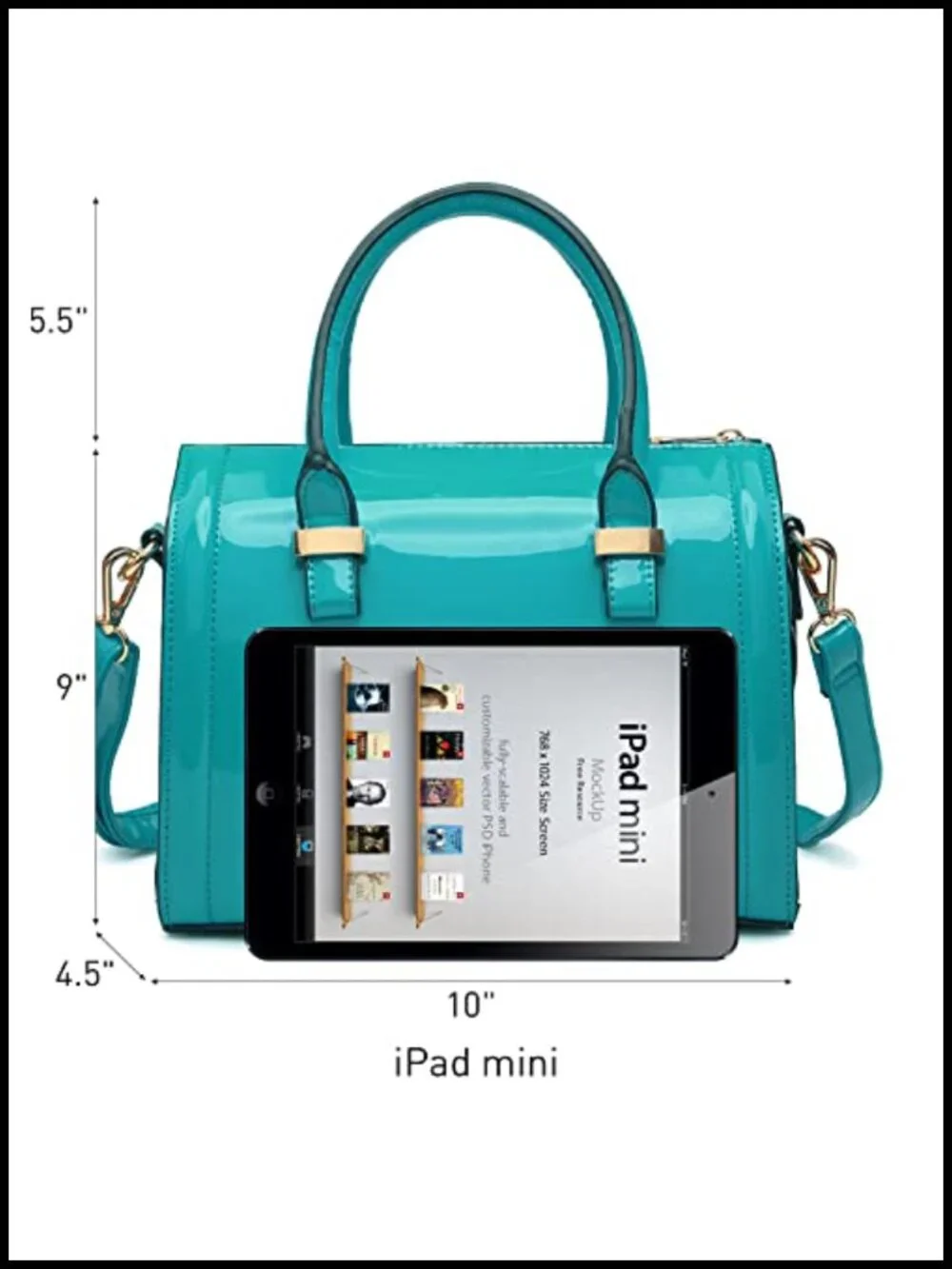 Shiny Patent Faux Leather Barrel Top Handle Satchel Shoulder Bag